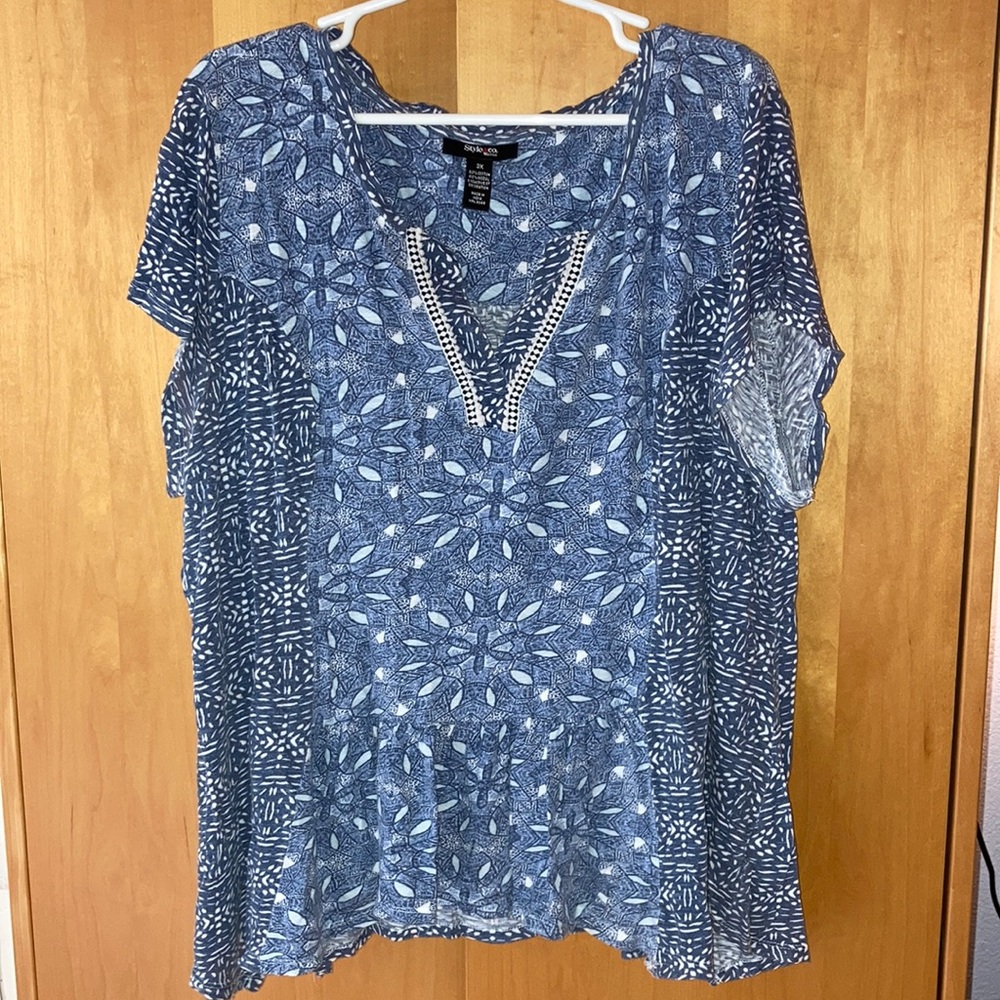 3X Blue V Neck top